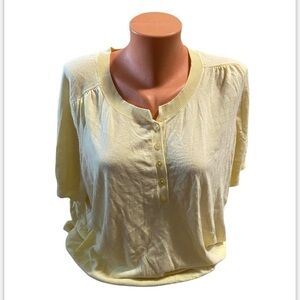 Talbots Plus Size 2X Yellow Short Sleeve Summer Sweater Button Accents